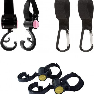 Set de 6 carlige pentru carucior/geanta Qqckhp, negru, PVC, 32 cm / 18 cm