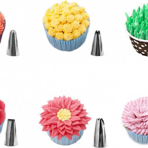 Set de 6 duze pentru coacere sau ornare prajituri HEIGOO, otel inoxidabil, argintiu, 3,2 x 1,7 cm