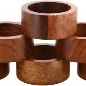 Set de 6 inele decorative pentru servetele Ajuny, lemn, maro, 3,8 cm