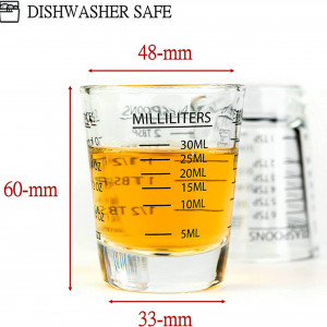 Set de 6 pahare gradate pentru shot-uri GLASSEY, sticla, transparent/negru, 4,8 x 6 cm, 30 ml