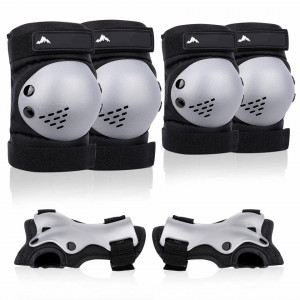 Set de 6 protectii pentru ciclism/patinaj GIEMIT, alb/negru, PVC/EVA, 6-13 ani, M