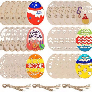 Set de 60 oua pentru Paste TMHX, lemn, natur, 7,8 x 5,8 cm