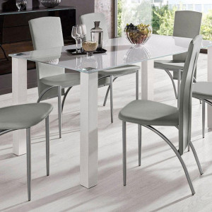 Set de living Norma/Nicole 4 scaune piele sintetica + 1 masa cu blat de sticla, gri, 160 x 80 x 76 cm
