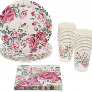 Set de masa BLUE PANDA, hartie, model floral, multicolor, 72 piese