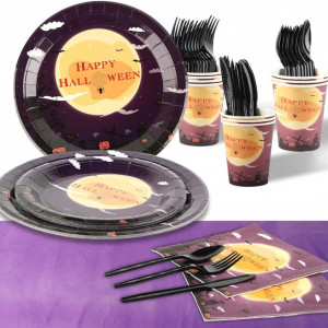 Set de masa pentru Halloween FainFun, hartie/plastic, multicolor, 81 piese