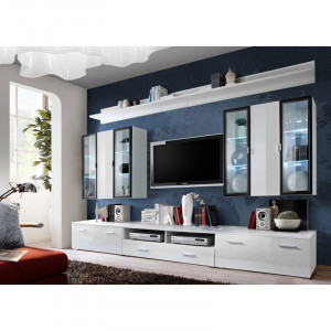 Set de mobilier pentru living Froholdt, MDF, alb/negru, 300 x 190 x 45 cm