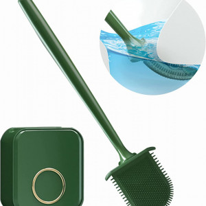 Set de perie pentru toaleta cu suport de perete SSNH, silicon/plastic, verde, 39,5 x 10 x 11,5 cm
