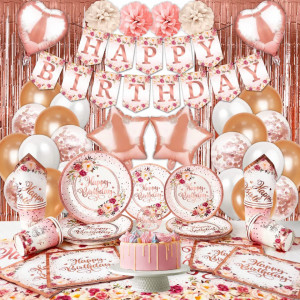 Set de petrecere pentru 20 de persoane, hartie/folie/latex, rose gold, 114 piese