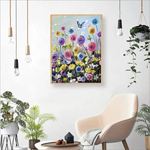 Set de pictura cu diamante Pttozan, flori, multicolor, 30 X 40 cm