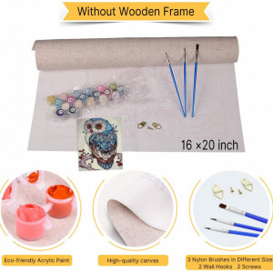 Set de pictura cu numere Vikmari, vopsea acrilica, model bufnita, multicolor, 40 x 50 cm