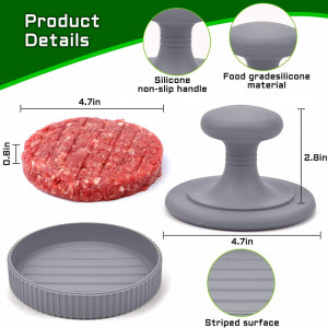 Set de presa pentru burger cu 100 hartii pentru separare Yizemay, silicon/otel inoxidabil, gri, 12 x 12 cm
