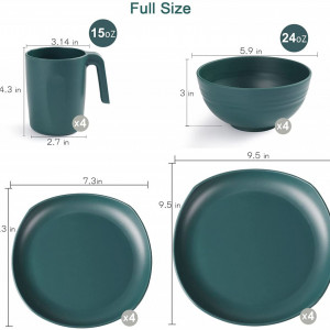 Set de vesela Greentainer, plastic, verde inchis, 16 piese