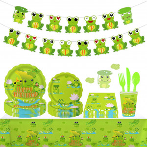 Set de vesela pentru petrecere JeVenis, carton, verde, 42 piese