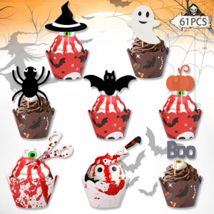 Set decoratiuni de Halloween pentru briose Meishang, 61 piese, hartie, multicolor