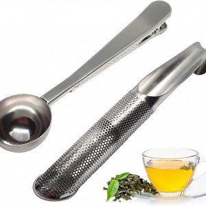 Set lingurita si filtru pentru ceai Filo, otel inoxidabil, argintiu, 14,8 x 2 cm