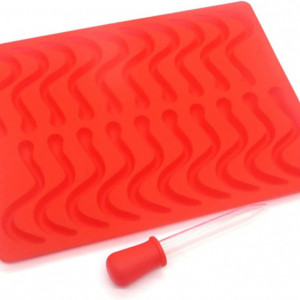 Set tava si pipeta pentru fabricarea jeleurilor Eternal Use, silicon, rosu, 24,5 x 18 cm