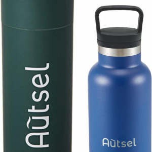 Sticla termica pentru apa Autsel, otel inoxidabil, albastru inchis/argintiu, 15,2 x 7 cm, 350 ml