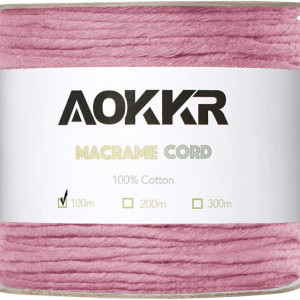 Sul de ata pentru macrame Aokkr, bumbac, roz, 100 m