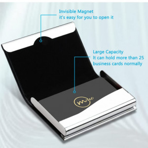 Suport pentru carti de vizita MUCO, piele PU/metal, maro/argintiu, 9,6 x 6,4 x 1,3 cm