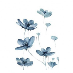 Tablou Floating Flowers IV, alb/albastru, 51 x 76 cm