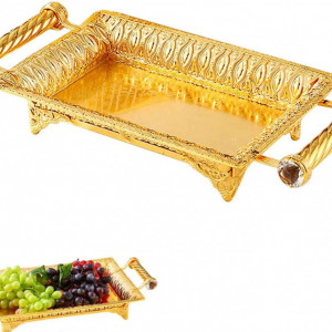 Tava de decorativa cu manere Fiacvrs, metal, auriu, 32 x 22 cm