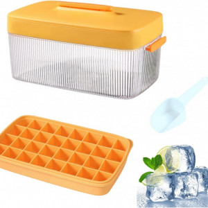 Tava pentru cuburi de gheata cu capac, silicon, galben, 23.8 x 12.8 x 11.5 cm