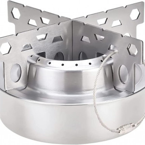 Arzator portabil cu alcool pentru camping XiXiRan, aluminiu/silicon, argintiu, 9 x 6 cm