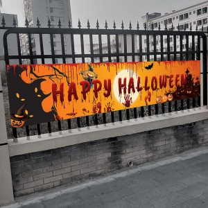 Banner pentru halloween YXHZVON, poliester, portocaliu/negru, 250 x 48 cm