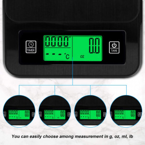 Cantar de bucatarie digital cu afisaj LCD si senzor de temperatura Luckits, USB, plastic, negru, 20 x 14.5 x 3.1 cm