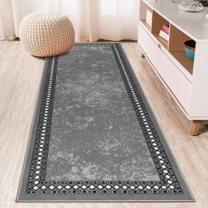 Covor pentru hol Homcomodar, nailon, gri/alb, 65 x 180 cm