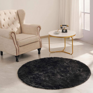 Covor rotund de plus VOFUSHON, poliester, negru, 120 cm
