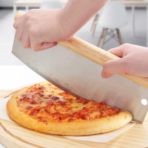 Cutit pentru taiat pizza Asdirne, lemn/otel inoxidabil, argintiu/natur, 28 x 11 cm