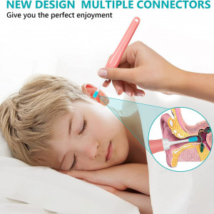 Dispozitiv de curatare a urechilor cu 16 capete de inlocuire OBLITZON, silicon, roz/albastru,