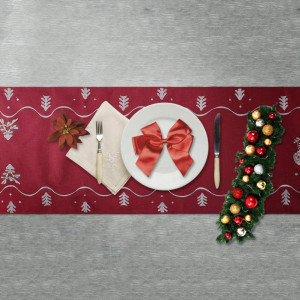 Fata de masa HALOVIE, bumbac/fibra de poliester, rosu/alb, 35 x 180 cm
