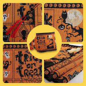 Fata de masa pentru Halloween Yisscen, poliester, maro/negru, 176,5 x 34,5 cm