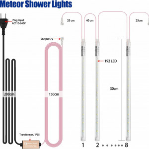 Instalatie cu 8 tuburi aneeway, LED-uri 192, PVC, IP44, 6,8 M / 30 cm