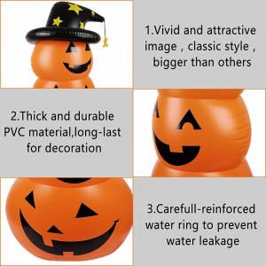 Jucarie gonflabila de Halloween LEOHOME, dovleac, PVC, portocaliu/negru, 140 x 60 cm