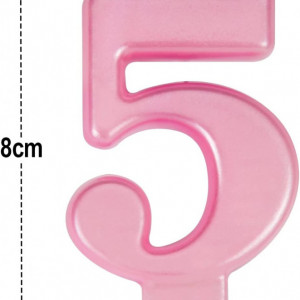 Lumanare pentru tort cifra 5 UVTQSSP, ceara, roz, 8 cm