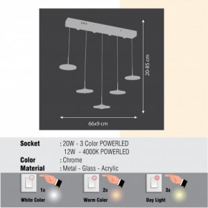 Lustra tip pendul Denpasar, LED, metal/sticla, crom, 85 x 66 x 9 cm