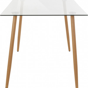 Masa dreptunghiulara Miller sticla/lemn, transparent/maro, 140x80x75 cm