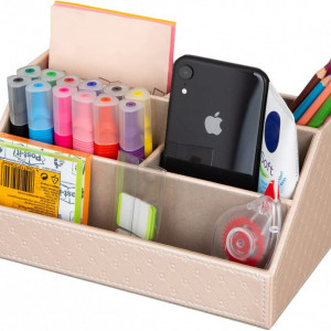 Organizator de birou AINAK, piele artificiala, roz, 29,5 x 11 x 11 cm