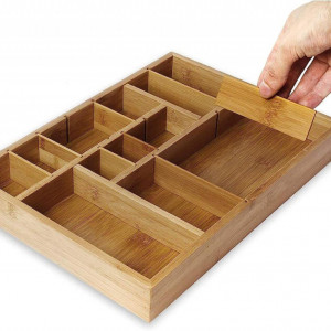 Organizator pentru tacamuri Juvale, bambus, maro, 35,5 x 25,4 x 5 cm