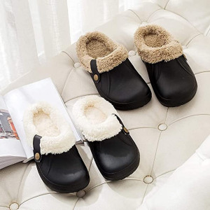 Papuci cu blana Coswind, cauciuc/textil, negru/alb, 39-40