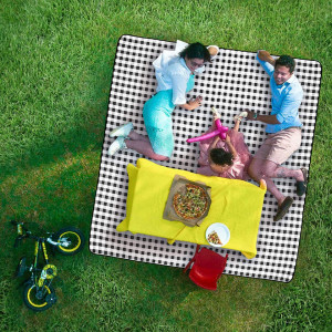 Patura de picnic cu sac de depozitare Gxhong, negru/alb, acrilic/PEVA, 200 x 150 cm
