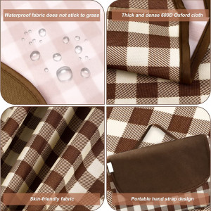 Patura de picnic Naapesi, tesatura oxford/PVC, maro/alb, 200 x 145 cm