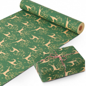 Rola hartie de ambalaj Kraft & Co, verde/auriu, 44.5 cm x 25 m