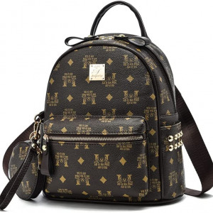 Rucsac pentru dama NAITOKE, piele ecologica, maro/auriu, 24 x 13 x 27 cm