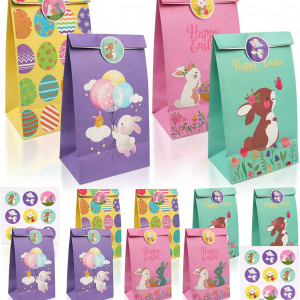 Set 12 pungi de cadouri pentru Paste Gxhong, hartie, multicolor, 8 x 22 cm