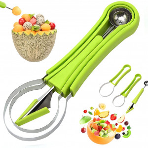 Set 3 instrumente de sculptura in fructe Cisolen, plastic/otel inoxidabil, verde/argintiu, 21,2 x 7,5 cm/20,1 x5,4 cm/ 19,4 x 2,8 cm
