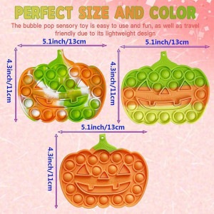 Set 3 jucarii anti-stres Pop It Wulcea, model dovleac, silicon, portocaliu/verde, 13 x 11cm